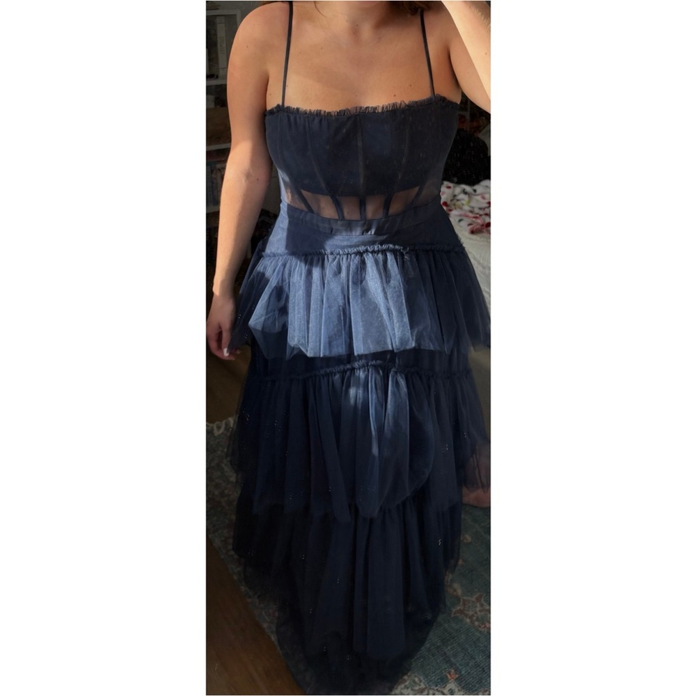 Elegant Navy Tiered Tulle Dress